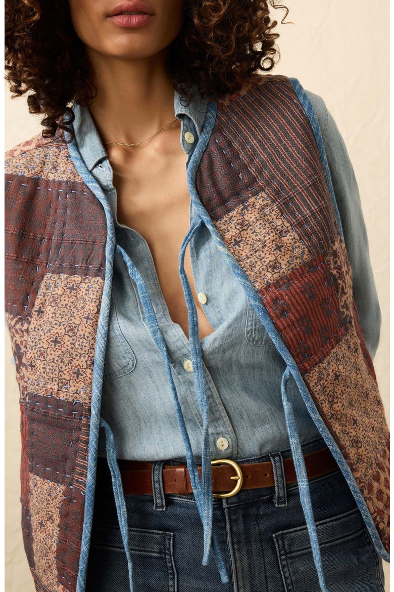 Indigo Quilted Patchwork Vest, Alternate, color, INDRA PATCHWORK