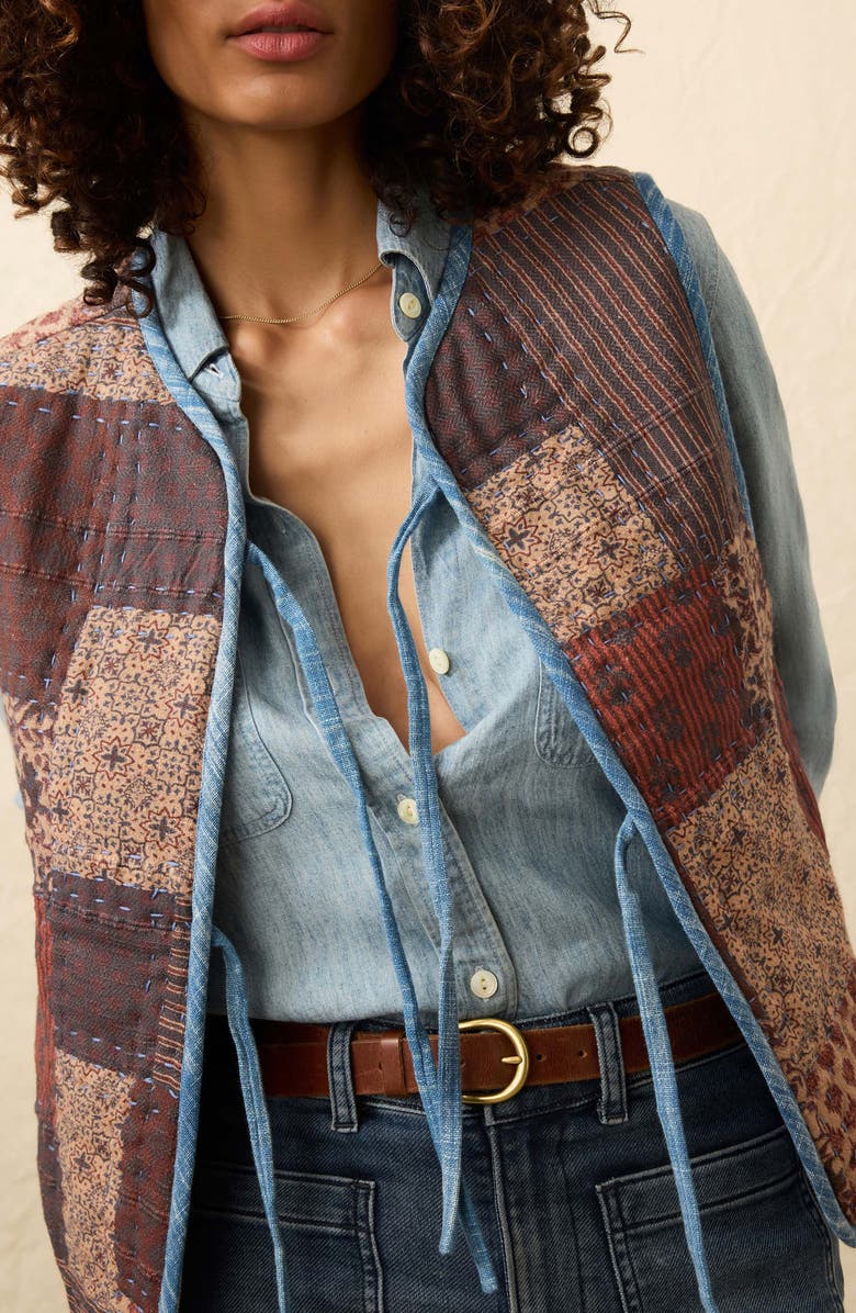 Faherty Indigo Quilted Patchwork Vest, Alternate, color, Indra Patchwork