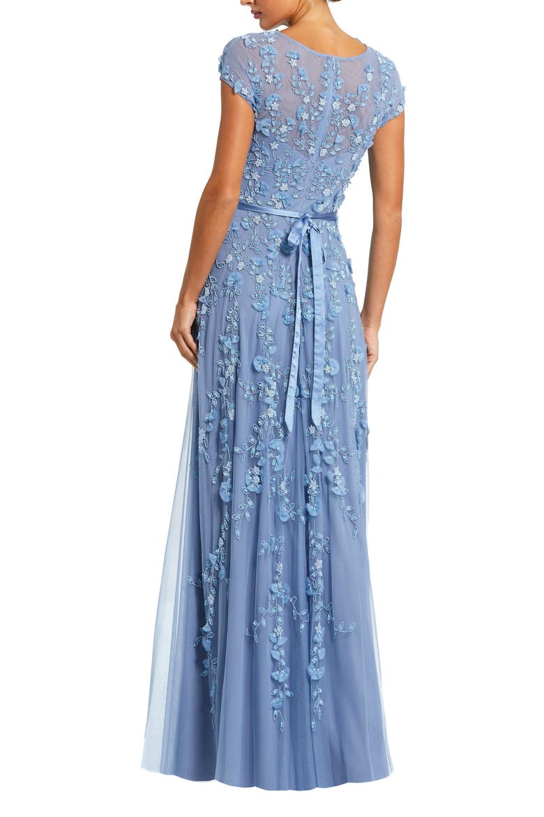 Petite Floral Embellished Short Sleeve Mesh Gown, Alternate, color, Sky Blue