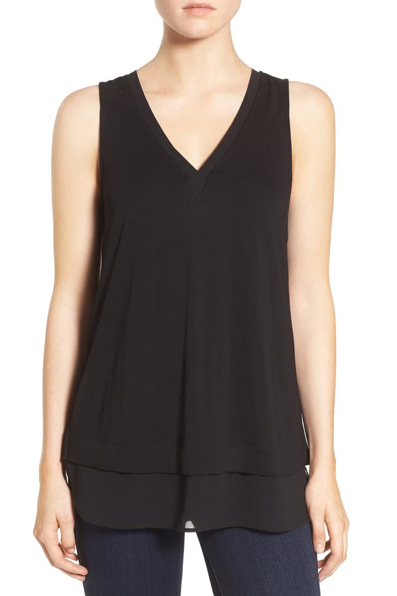 V-Neck Mixed Media Tank, Main, color, BLACK