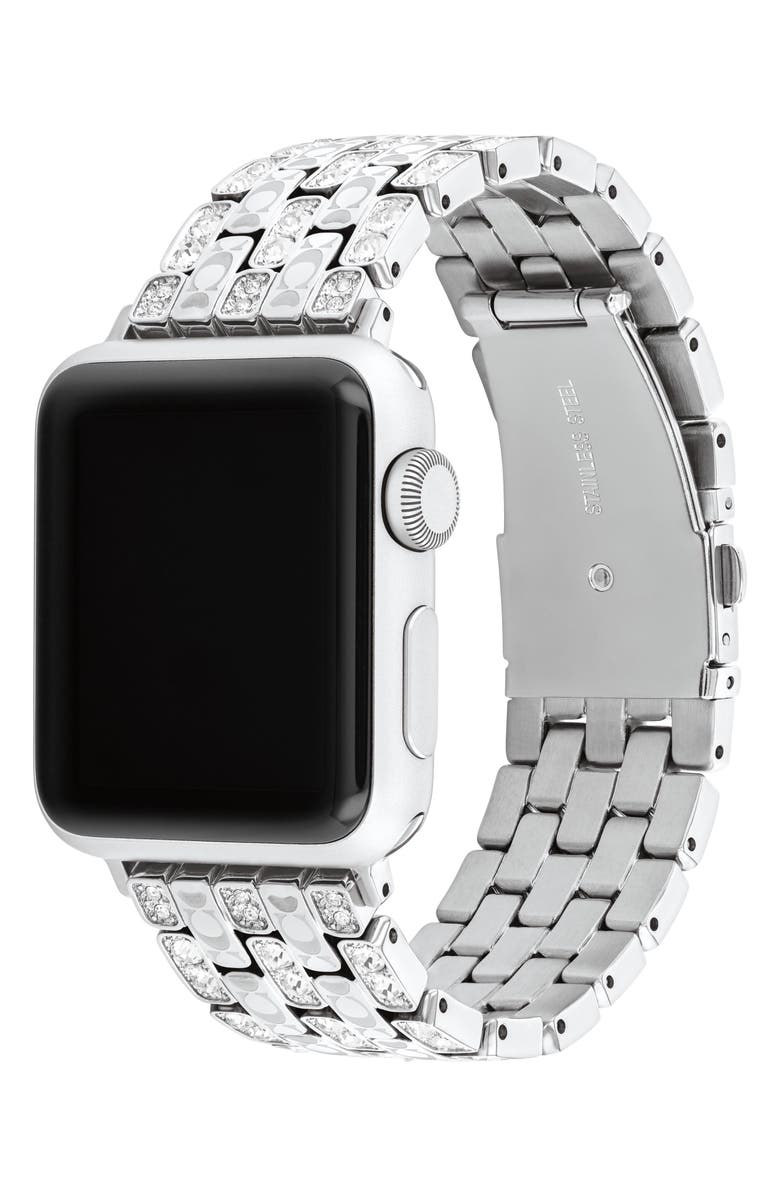COACH Pavé Crystal Apple Watch<sup>®</sup> Bracelet Watchband, Alternate, color, Metallic Silver