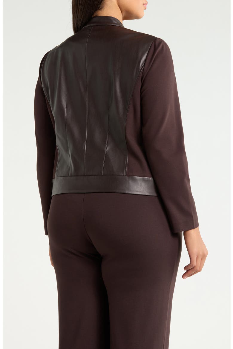 Faux Leather Trim Moto Jacket, Alternate, color, DEEP MAHOGANY