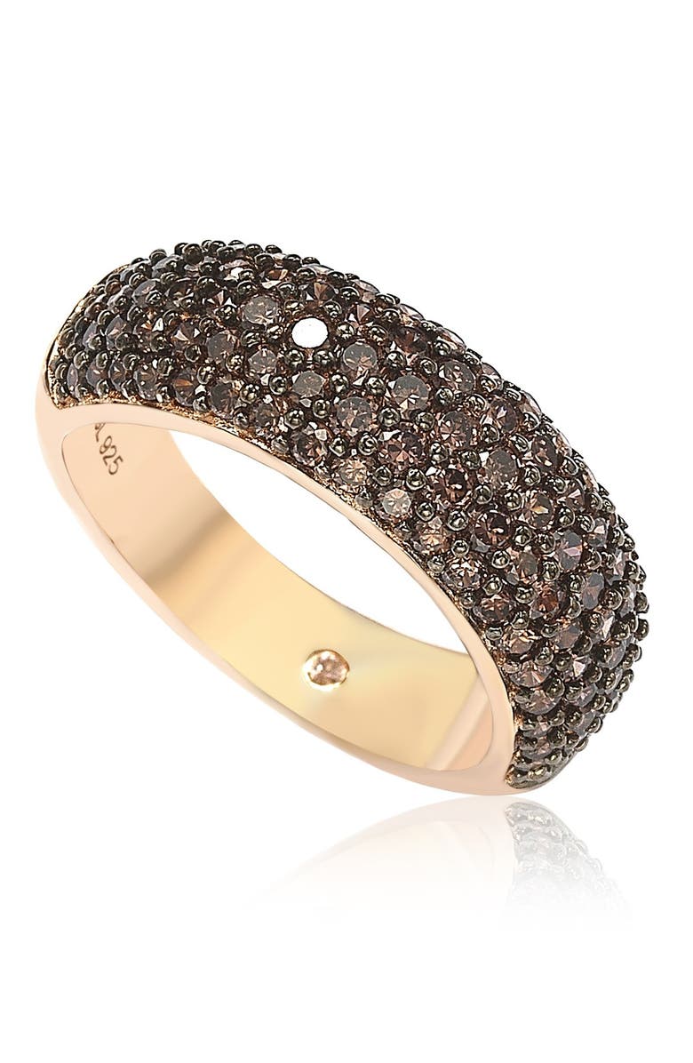 SUZY LEVIAN Rose-Tone Sterling Silver Pave Chocolate CZ Eternity Band Ring, Main, color, Brown