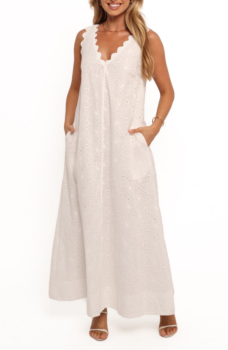 Petal & Pup Gabriella Floral Embroidered Eyelet Cotton Maxi Dress, Main, color, White