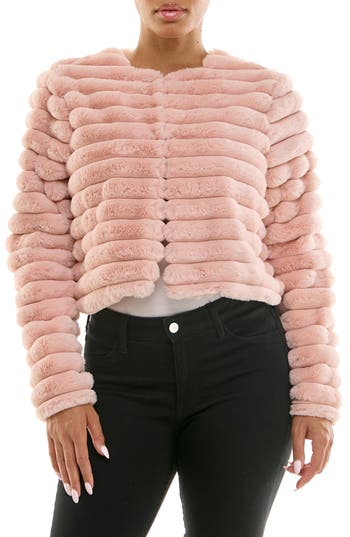 Nina Leonard Faux Fur Long Sleeve Bolero In Pink