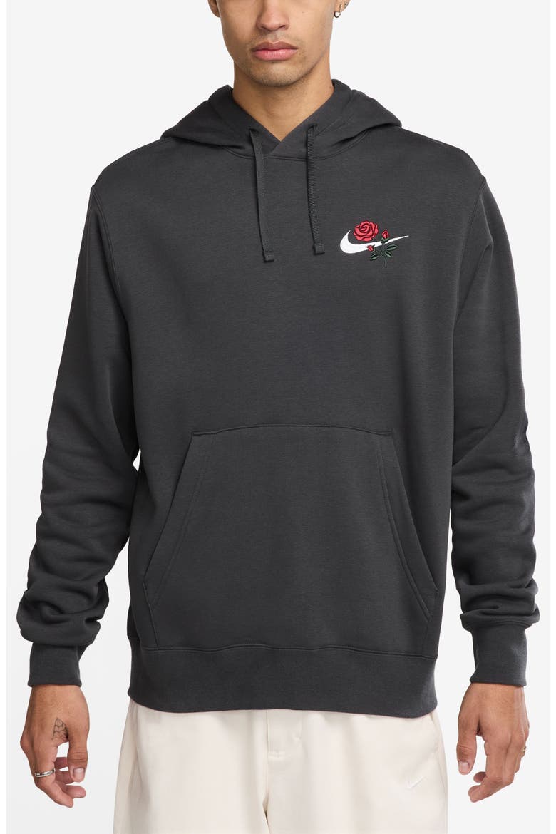 Sportswear Club Embroidered Rose Swoosh Pullover Hoodie, Main, color, 060 ANTHRA