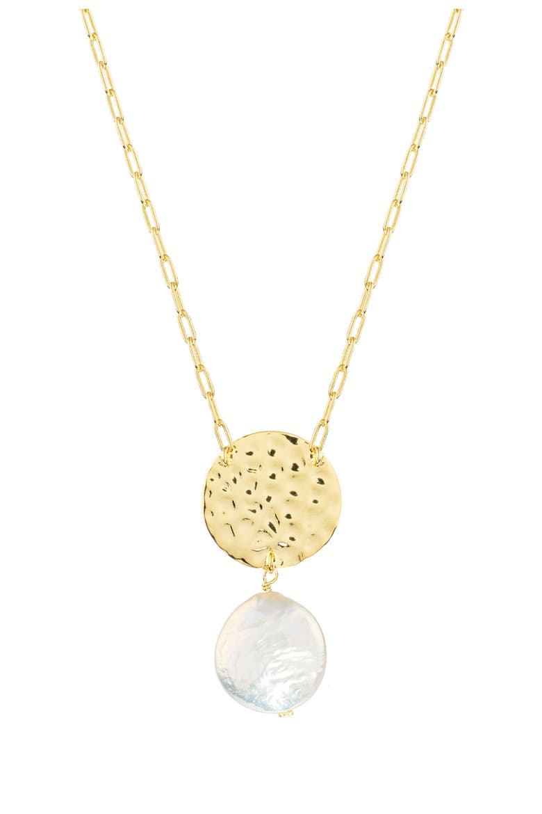 Hammered Disc & Coin Pearl Pendant Necklace, Main, color, GOLD/ WHITE