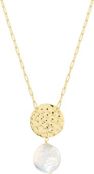 ATHRA LUXE Hammered Disc & Coin Pearl Pendant Necklace