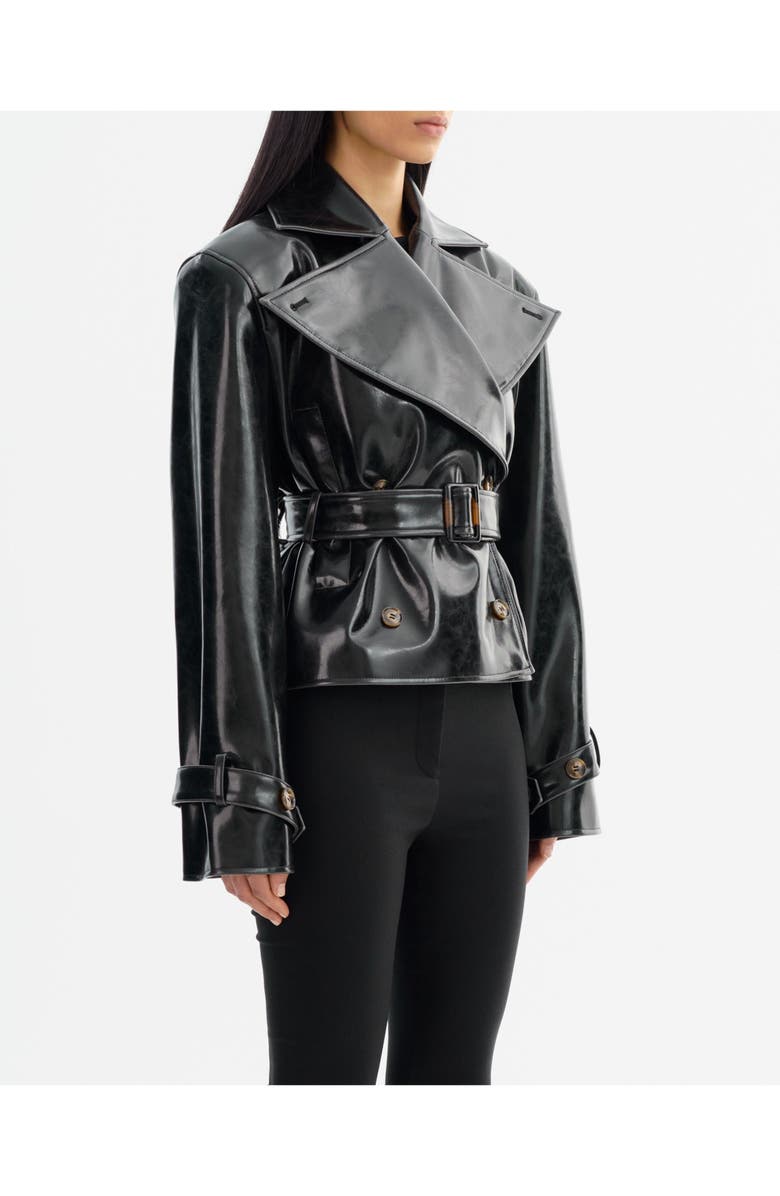 LAMARQUE Delania | Faux Leather Cropped Trench Coat, Alternate, color, Black