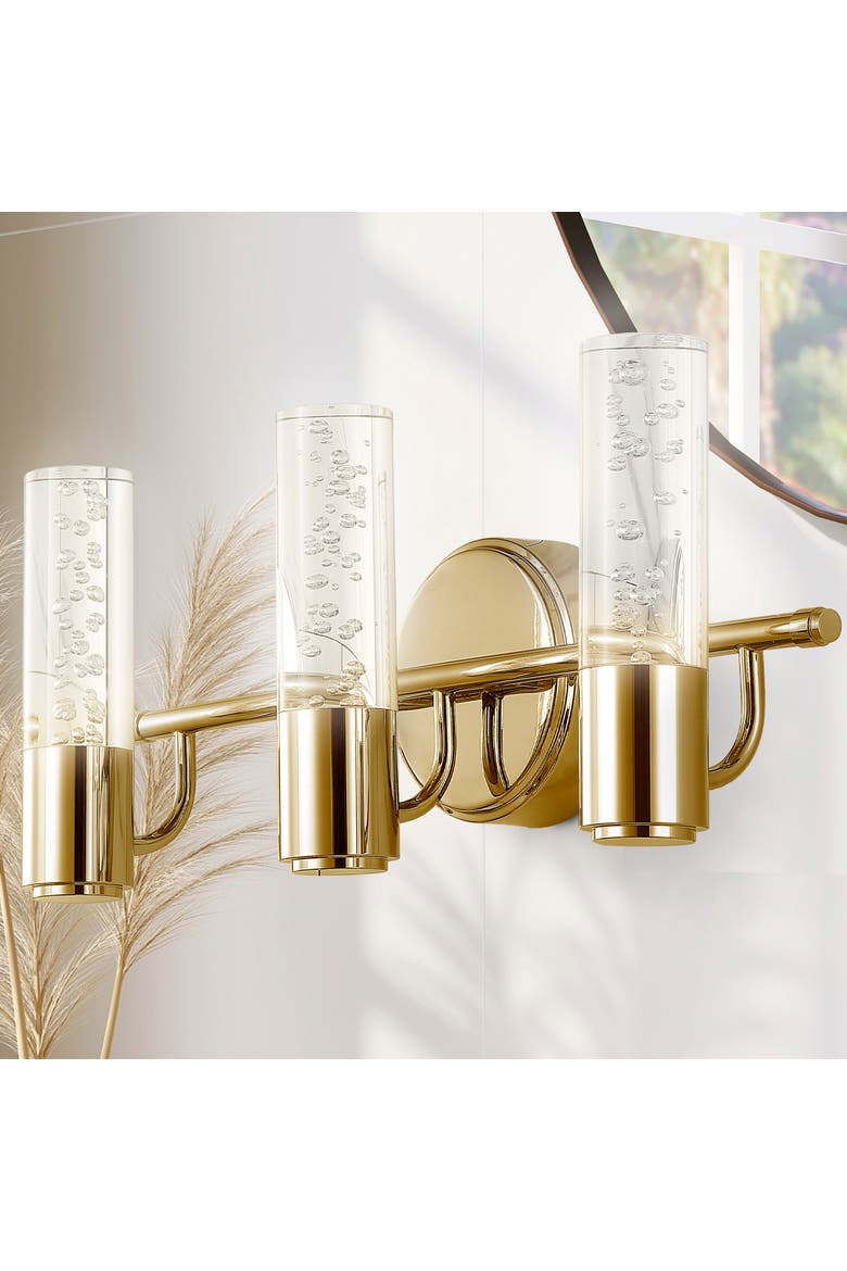 Bolha 3-Light Minimalist Modern Bubble Acrylic/Iron Integrated LED Vanity Light, Alternate, color, Brass Gold