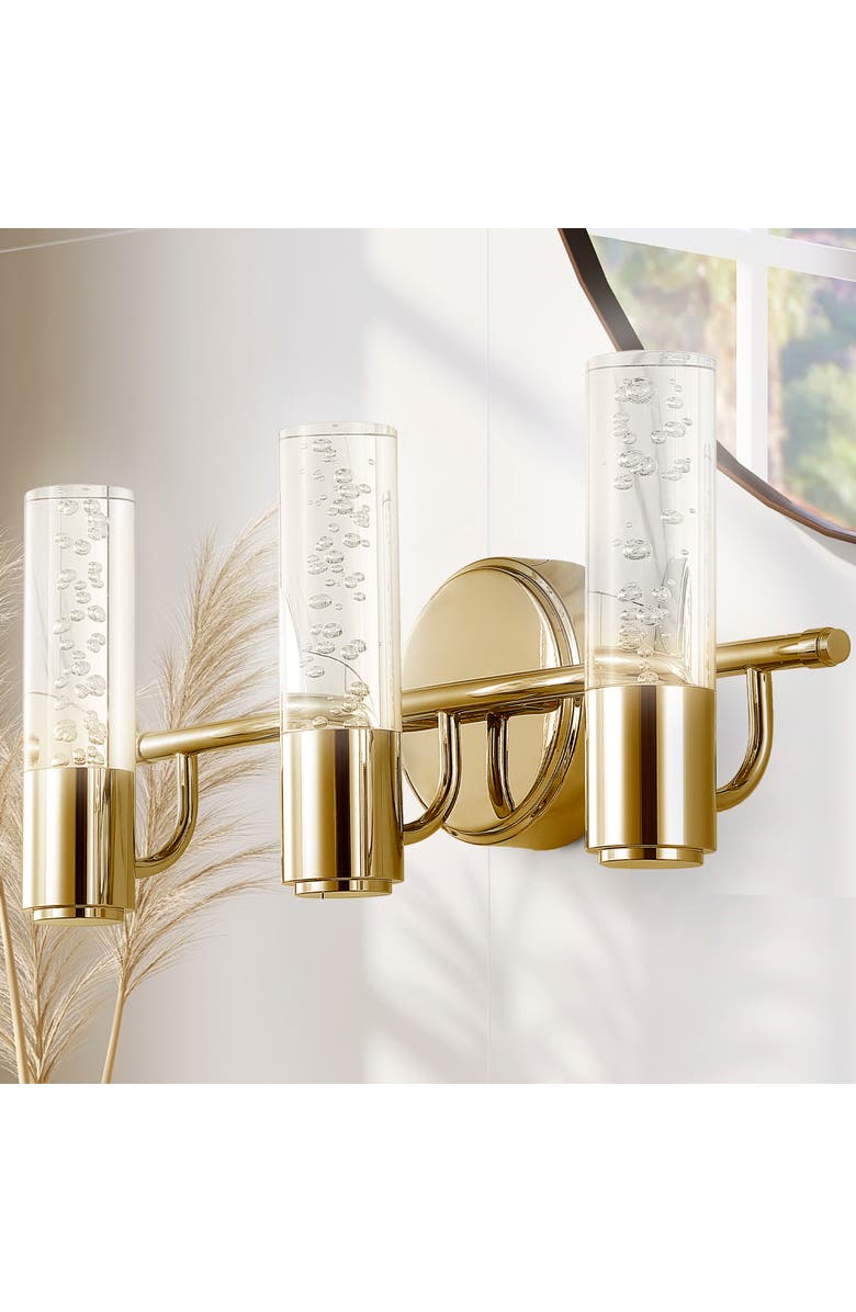JONATHAN Y Bolha 3-Light Minimalist Modern Bubble Acrylic/Iron Integrated LED Vanity Light, Alternate, color, Brass Gold