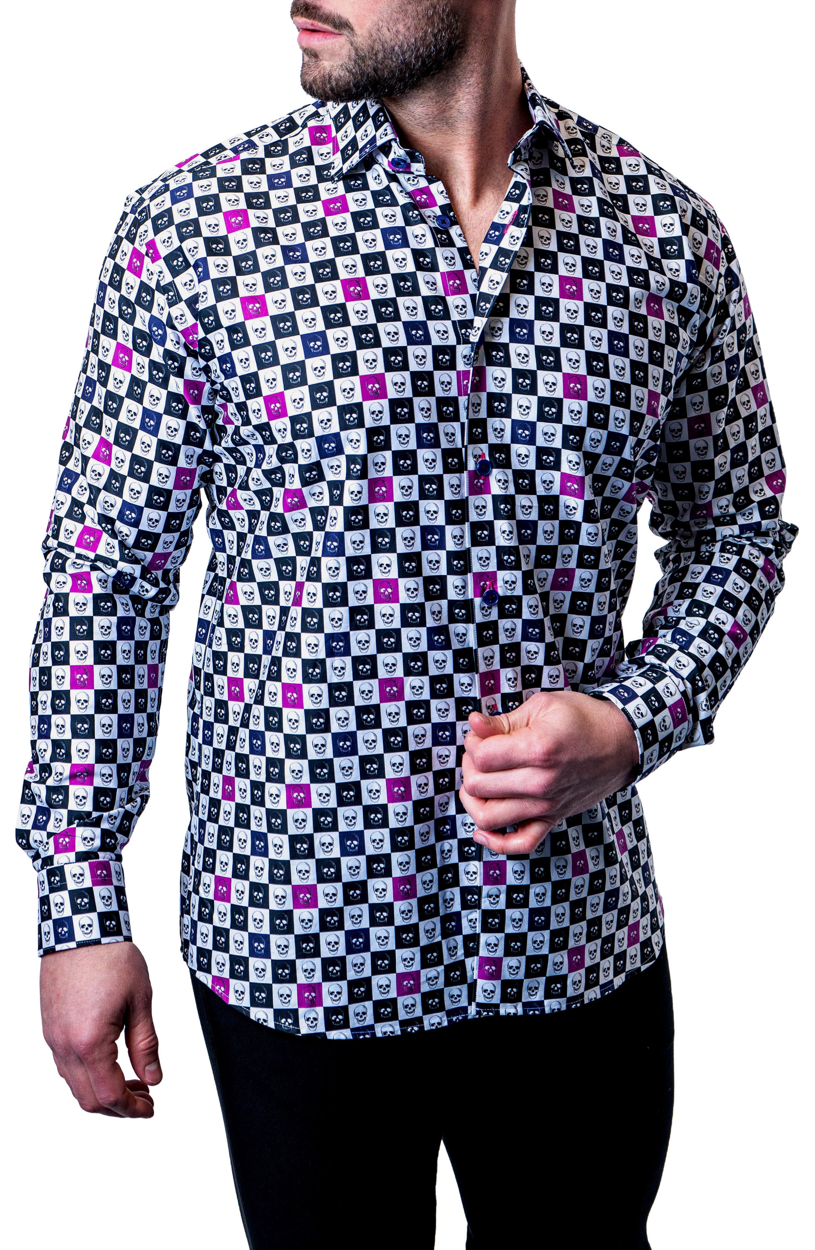 Maceoo Fibonacci Skull Square Multi Button-Up Shirt