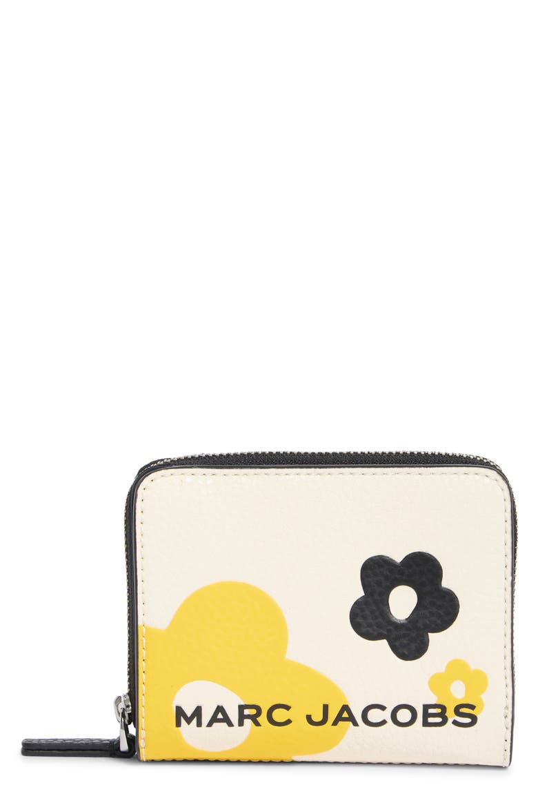 Daisy Print Bold Mini Compact Wallet, Main, color, BLACK MULTI