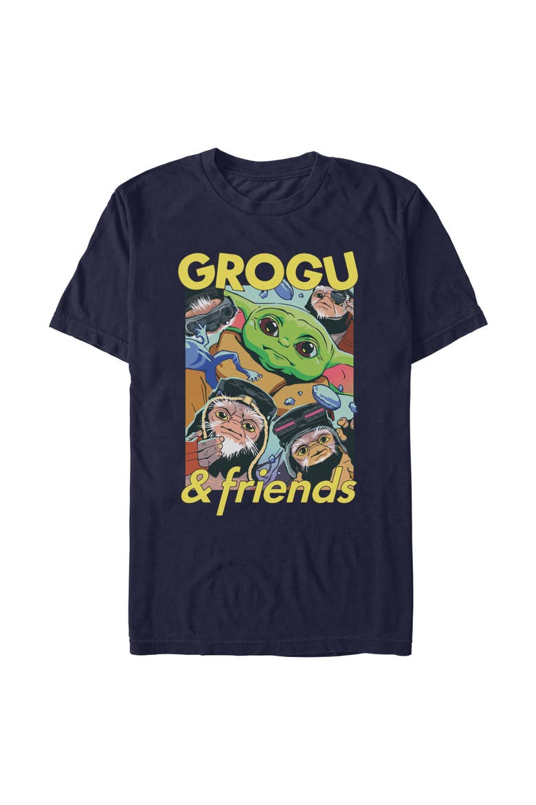Mens Star Wars The Mandalorian and Grogu The Child And Friends Collage T Shirt, Main, color, Navy Blue