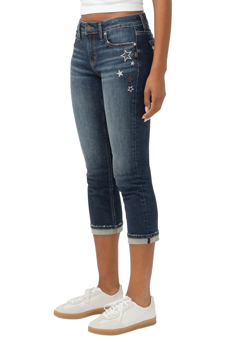 Silver Jeans Co. Elyse Star Embroidered Capri Jeans, Alternate, color,
