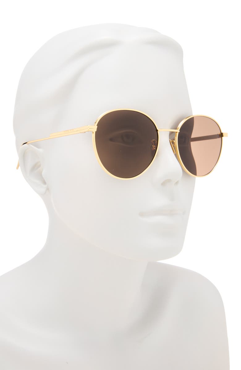 Bottega Veneta 57mm Round Sunglasses, Alternate, color, Gold Gold Brown
