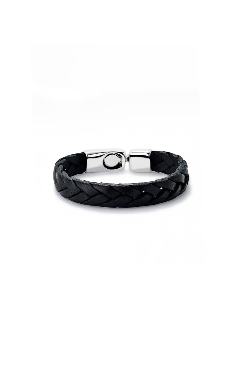Braided Leather Clasp Bracelet, Main, color, Black