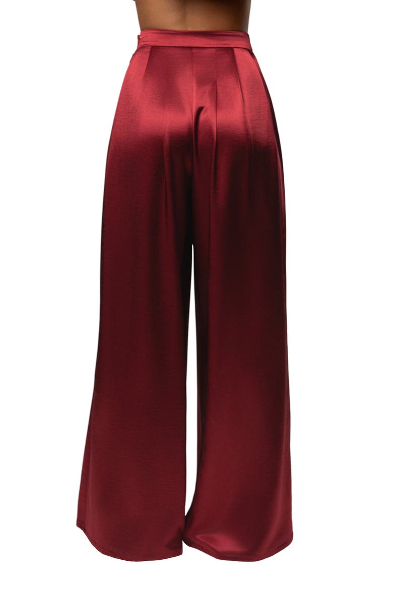 Pleated Wide Leg Satin Pants, Alternate, color, RED