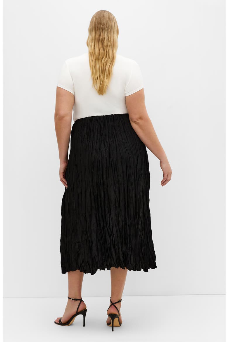 Imogen Pleated Crinkle Midi Skirt, Alternate, color, BLACK