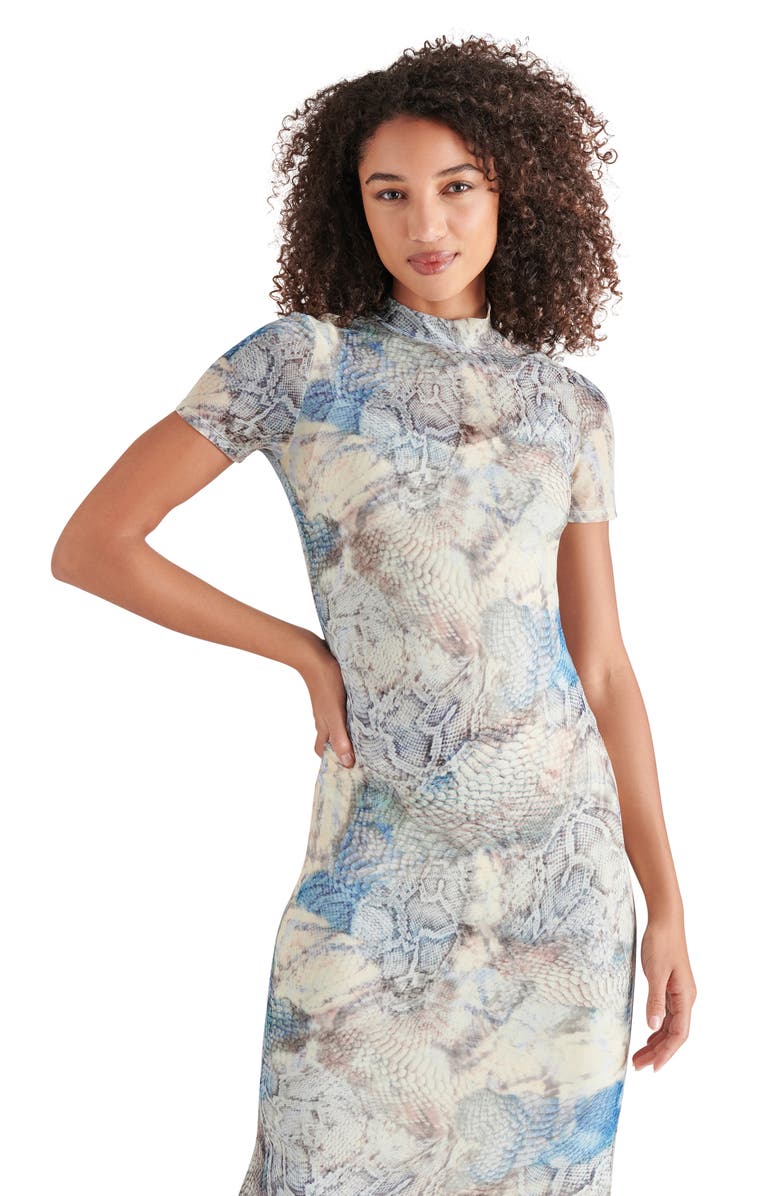 Steve Madden Viv Snakeskin Print Mesh Midi Dress, Alternate, color, 