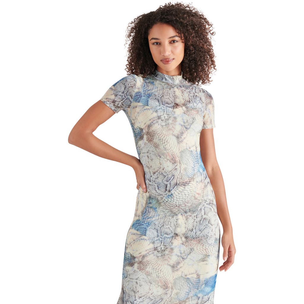Steve Madden Viv Snakeskin Print Mesh Midi Dress In Blue Multi