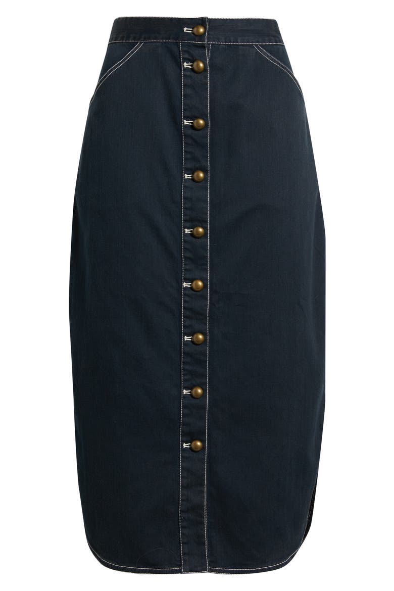 Apolline Button Front Midi Denim Skirt, Alternate, color, PAGENT BLUE