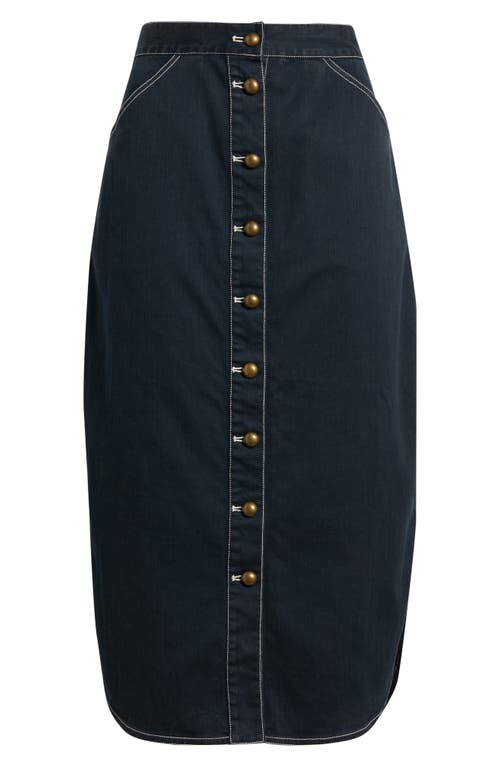 Love The Label Apolline Button Front Midi Denim Skirt In Blue