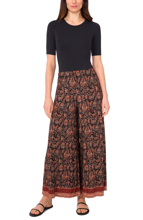 Vince Camuto Print Pull-on Wide Leg Pants In Brown