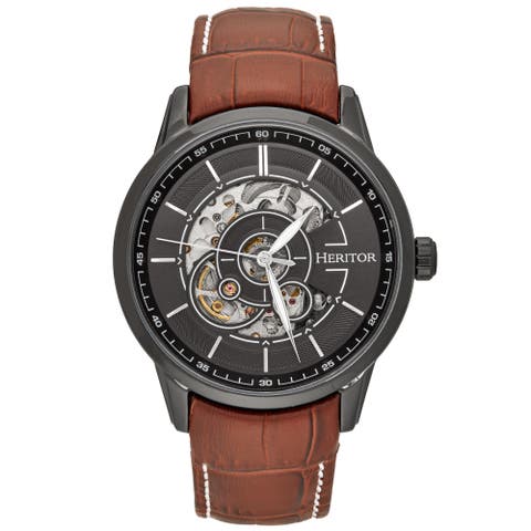 Davies Semi-Skeleton Leather-Band Watch