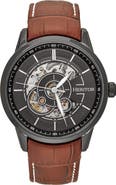 Heritor Automatic Davies Semi-Skeleton Leather-Band Watch