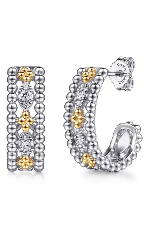 Bujukan 14K Gold & White Sapphire Sterling Silver J-Hoop Earrings