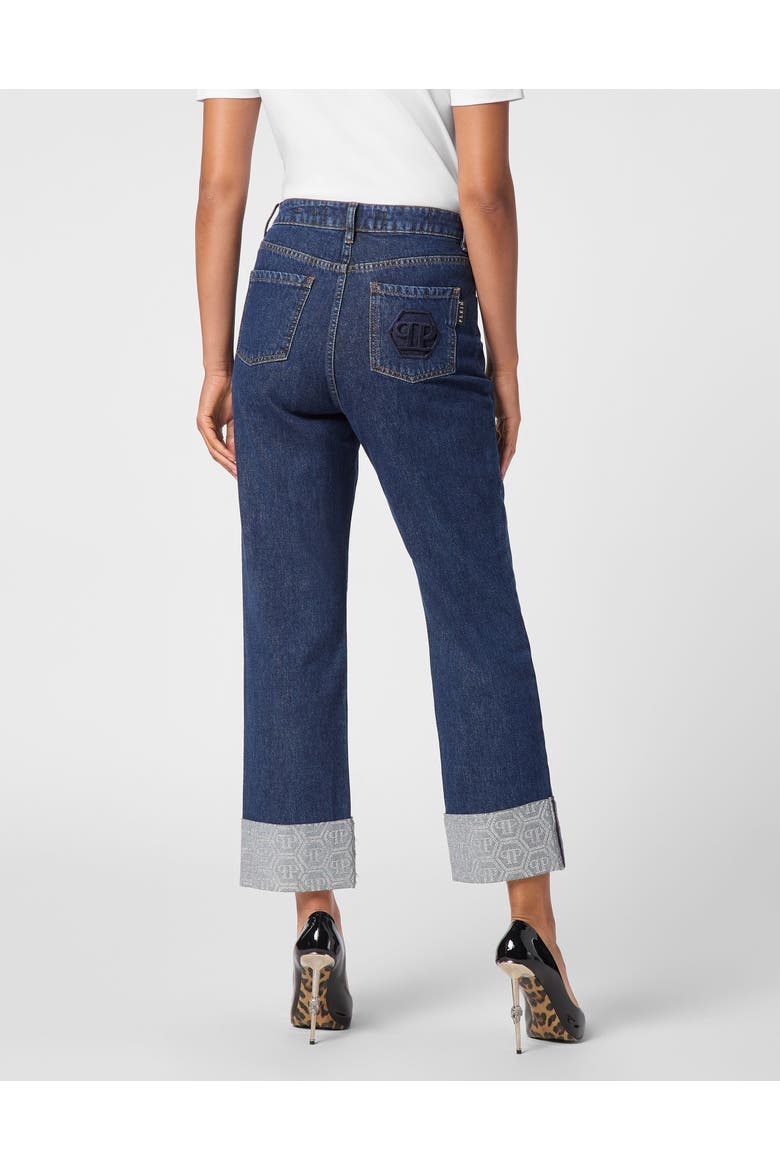 Denim Trousers Loose Fit Monogram Women, Alternate, color, DEEPSEABLUE