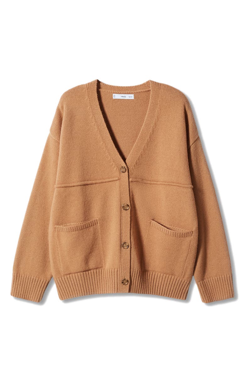 MANGO Patch Pocket V-Neck Cardigan, Alternate, color, Caramel