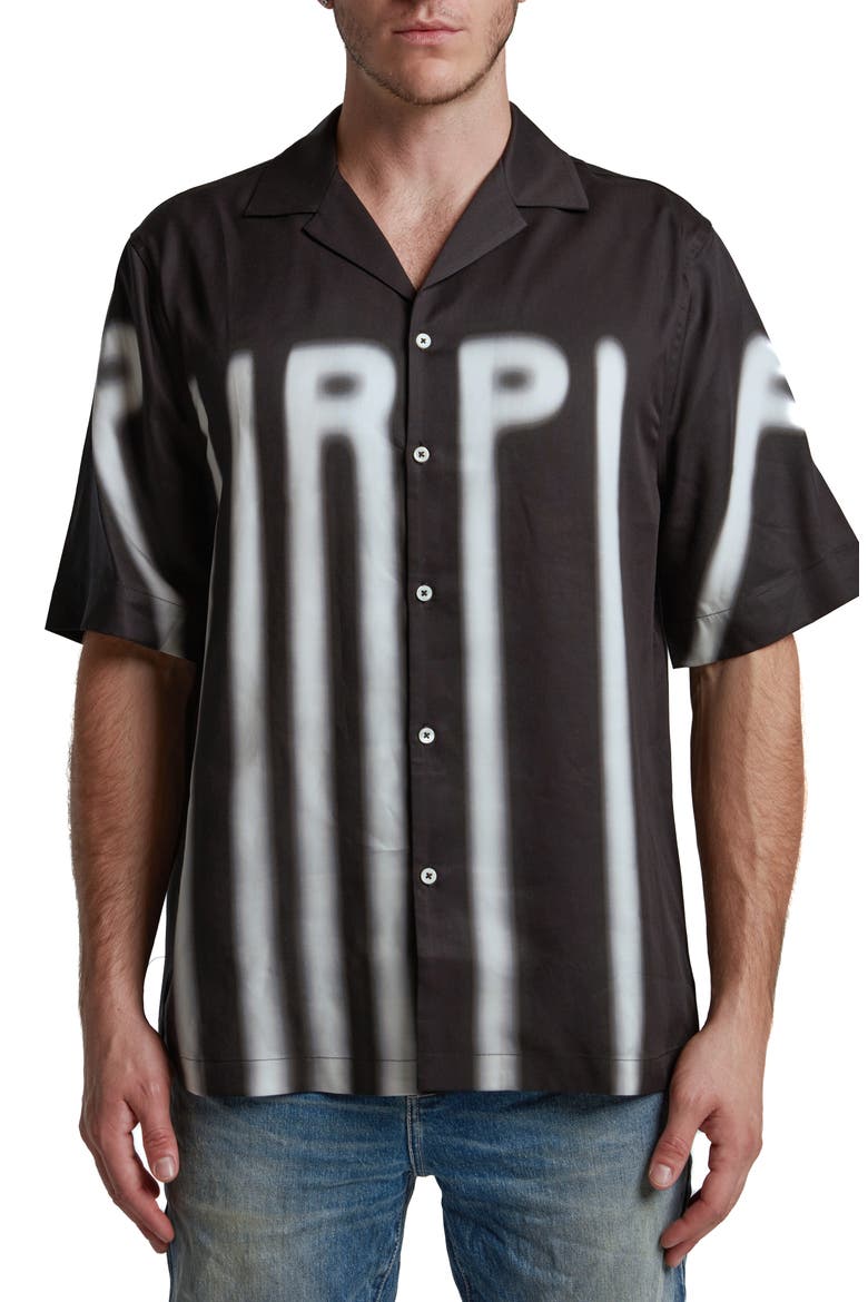 Lyocell Graphic Camp Shirt, Main, color, BLACK