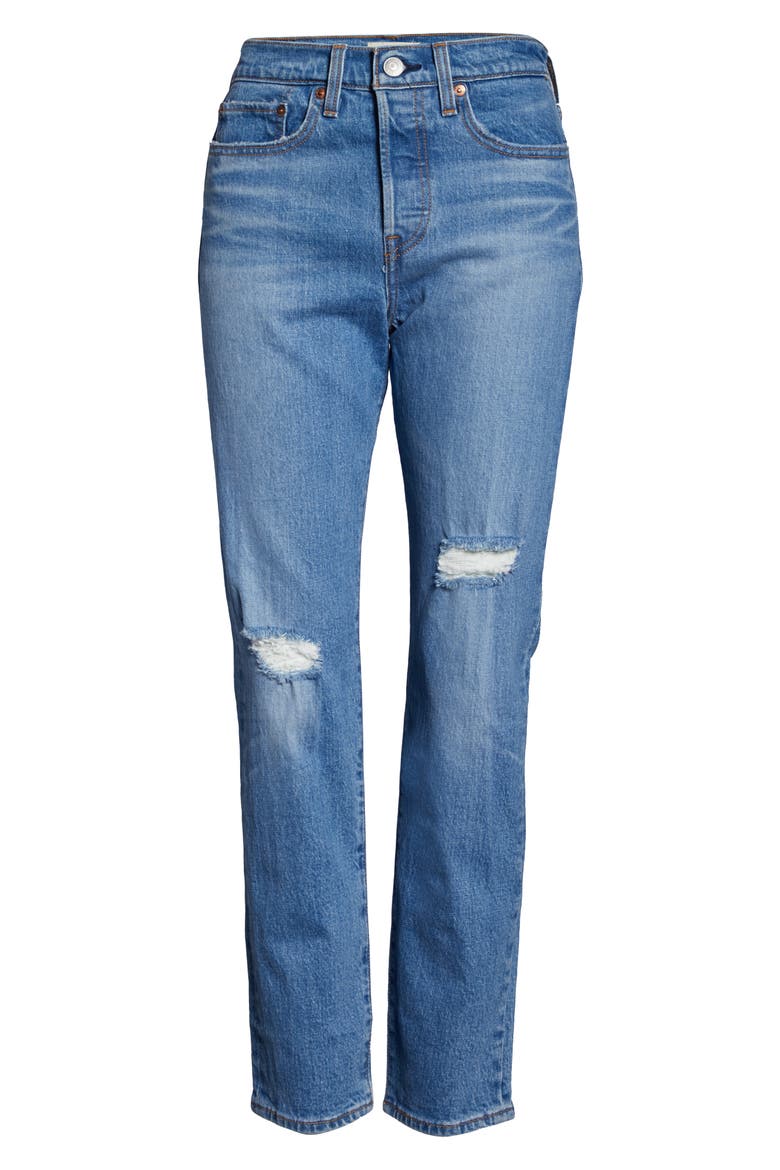 Levi's® Wedgie Icon Fit Ripped Straight Leg Jeans, Alternate, color, CHARLESTON BREEZE
