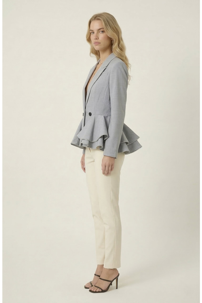 Double Breasted Tailored Peplum Blazer, Alternate, color, Light Grey