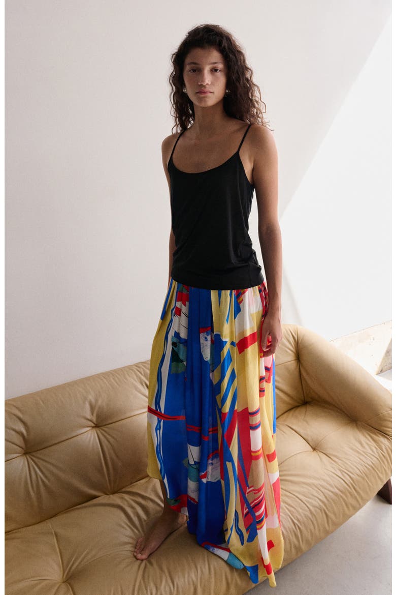 Print Asymmetric Maxi Skirt, Alternate, color, BLUE