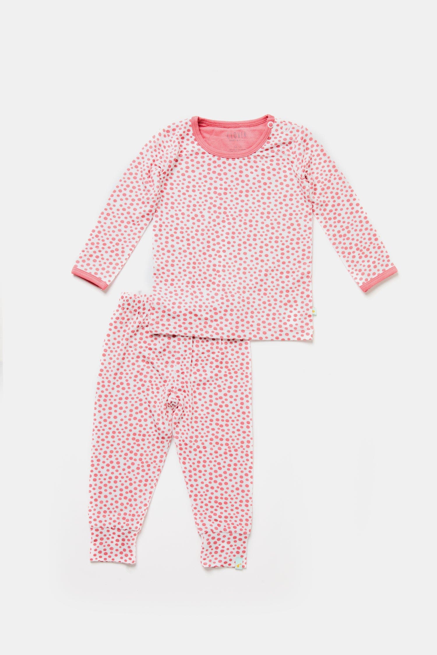 Clover Baby & Kids Long Sleeve Pajama Set - Coral Dots 