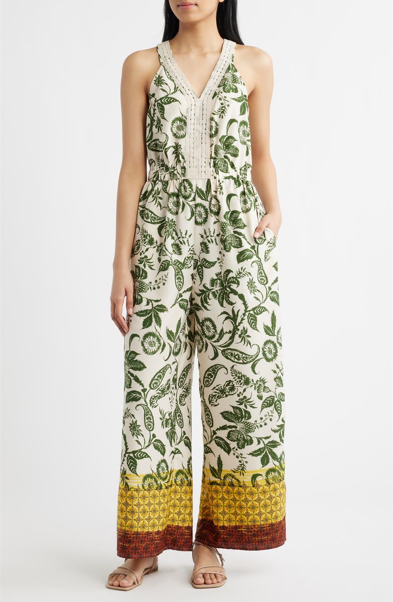 CITY BLUES Floral Print Sleeveless Wide Leg Jumpsuit, Main, color, Rust Multi