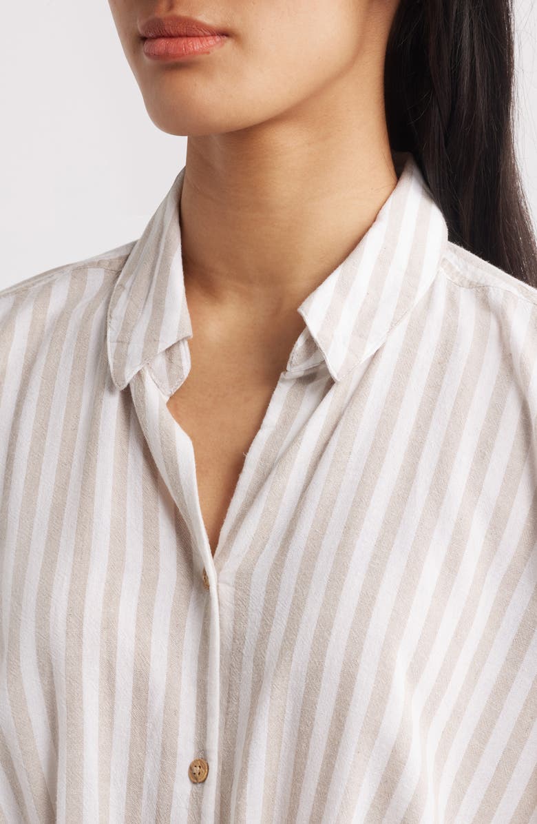 beachlunchlounge Vivica Stripe Twist Hem Button-Up Shirt, Alternate, color, Sugar Almond