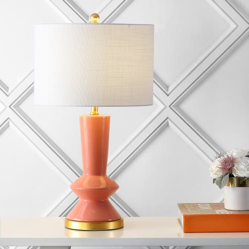 Jonathan Y Ziggy Ceramic/iron Contemporary Glam Led Table Lamp In Coral/brass Gold