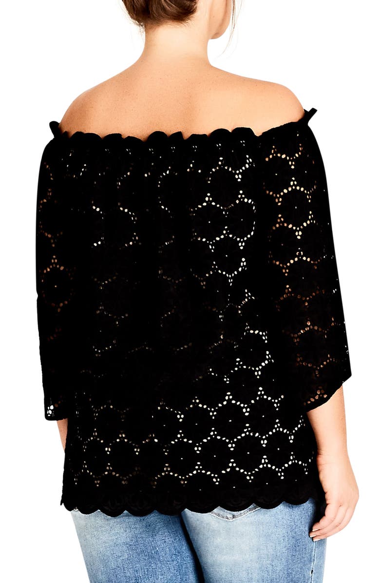 City Chic Swiss Affair Lace Off the Shoulder Top, Alternate, color,
