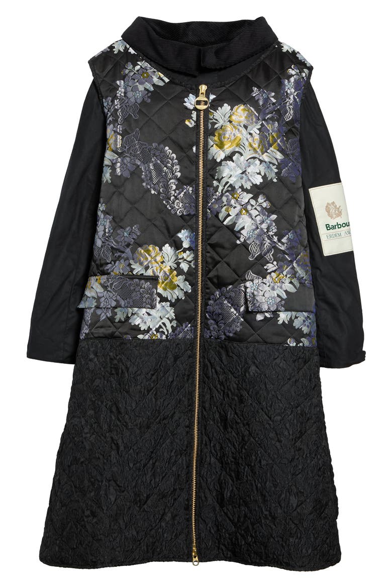 x Barbour Embroidered Jacquard Gilet Coat, Alternate, color, BLACK
