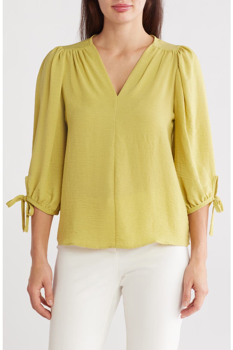 Ditsy Puff Sleeve Blouse, Main, color, DARK CITRON