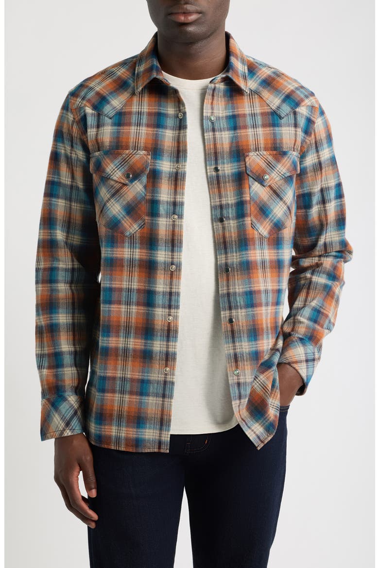 Wyatt Plaid Cotton Flannel Western Shirt, Main, color, BLUE/ OCHRE PLAID