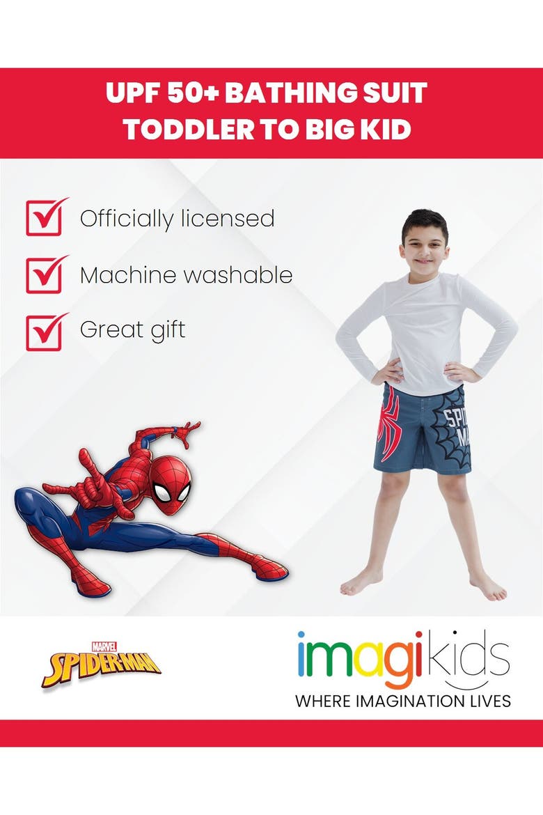 Spider-Man UPF 50+ Swim Trunks, Alternate, color, Spidey Blue Grey