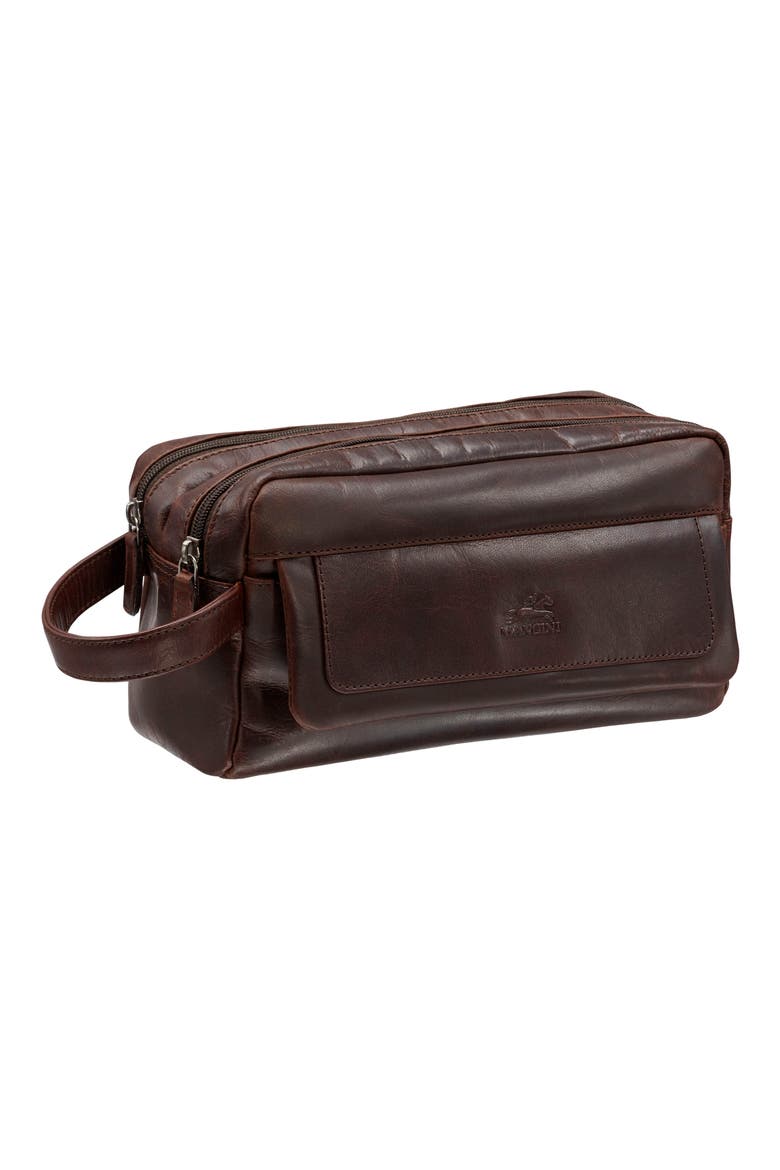 Two Compartment Leather Travel Dopp Kit, Alternate, color, BROWN