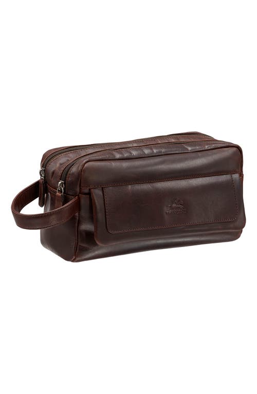 Mancini Two Compartment Leather Travel Dopp Kit In Brown