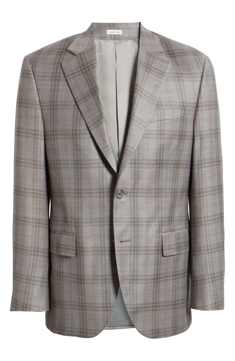 Peter Millar Flynn Classic Fit Light Grey & Brown Plaid Wool Sport Coat, Alternate, color, Light Grey