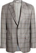 Peter Millar Flynn Classic Fit Light Grey & Brown Plaid Wool Sport Coat
